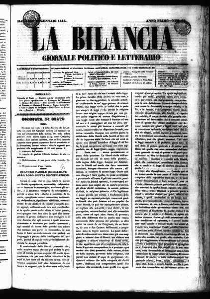 La bilancia : giornale politico, letterario, scientifico, artistico