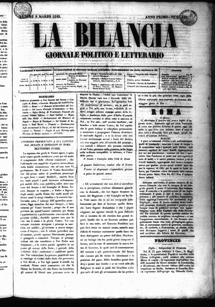 La bilancia : giornale politico, letterario, scientifico, artistico