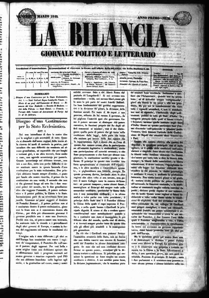 La bilancia : giornale politico, letterario, scientifico, artistico