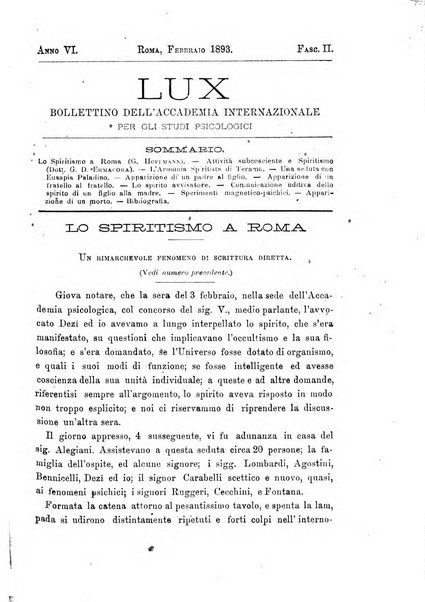 Lux bollettino dell'Accademia internazionale per gli studi spiritici e magnetici