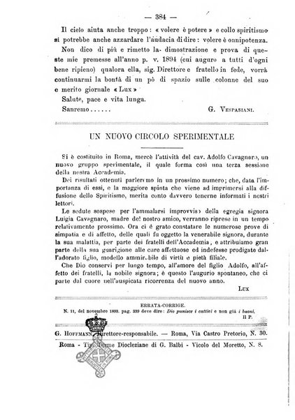 Lux bollettino dell'Accademia internazionale per gli studi spiritici e magnetici