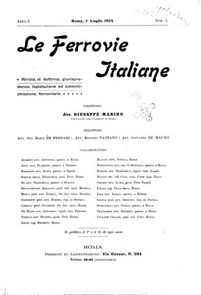 Le ferrovie italiane rivista quindicinale di dottrina, giurisprudenza, legislazione ed amministrazione ferroviaria