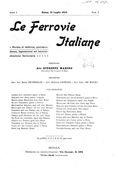 Le ferrovie italiane rivista quindicinale di dottrina, giurisprudenza, legislazione ed amministrazione ferroviaria