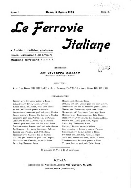 Le ferrovie italiane rivista quindicinale di dottrina, giurisprudenza, legislazione ed amministrazione ferroviaria