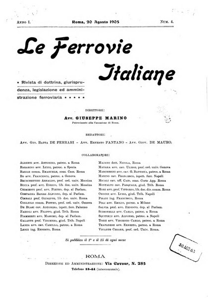 Le ferrovie italiane rivista quindicinale di dottrina, giurisprudenza, legislazione ed amministrazione ferroviaria