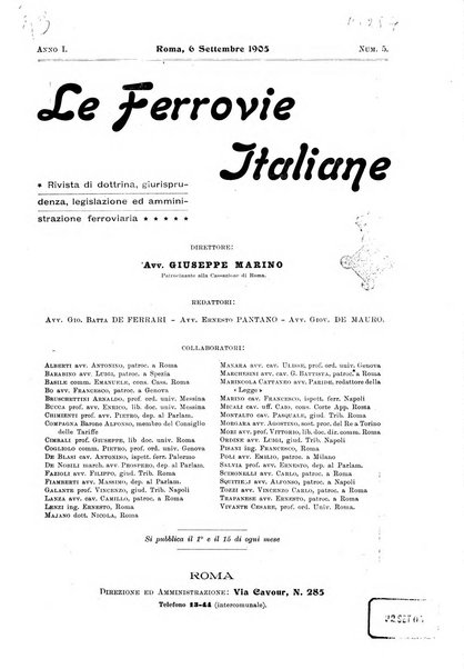 Le ferrovie italiane rivista quindicinale di dottrina, giurisprudenza, legislazione ed amministrazione ferroviaria