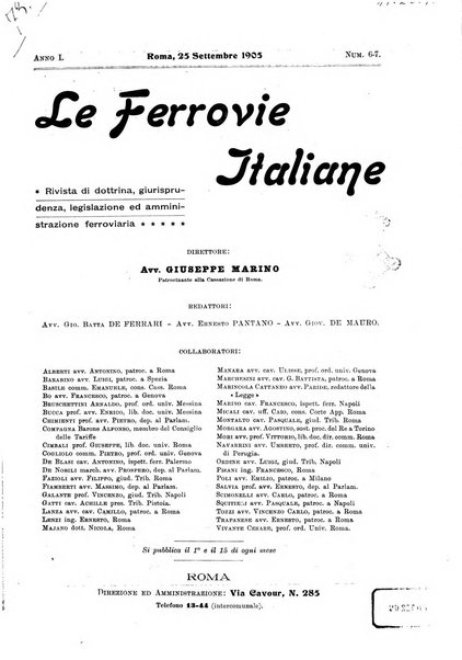 Le ferrovie italiane rivista quindicinale di dottrina, giurisprudenza, legislazione ed amministrazione ferroviaria