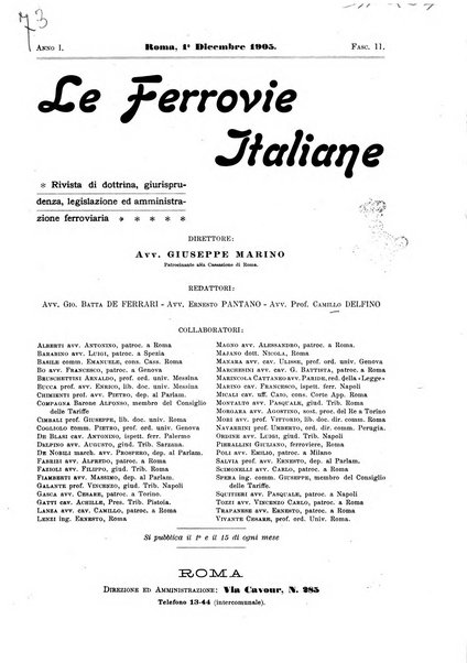 Le ferrovie italiane rivista quindicinale di dottrina, giurisprudenza, legislazione ed amministrazione ferroviaria