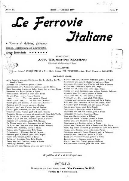 Le ferrovie italiane rivista quindicinale di dottrina, giurisprudenza, legislazione ed amministrazione ferroviaria