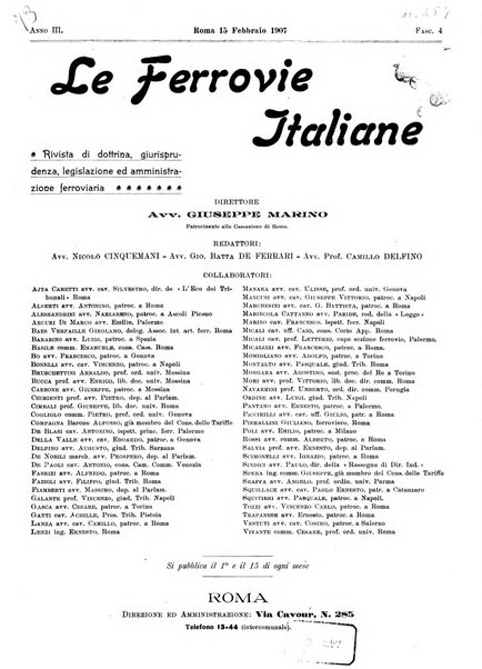 Le ferrovie italiane rivista quindicinale di dottrina, giurisprudenza, legislazione ed amministrazione ferroviaria