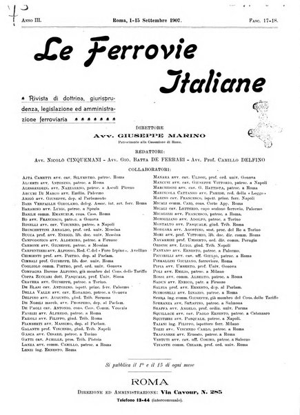 Le ferrovie italiane rivista quindicinale di dottrina, giurisprudenza, legislazione ed amministrazione ferroviaria