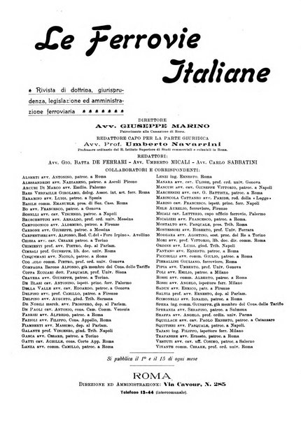 Le ferrovie italiane rivista quindicinale di dottrina, giurisprudenza, legislazione ed amministrazione ferroviaria