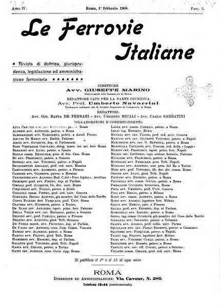 Le ferrovie italiane rivista quindicinale di dottrina, giurisprudenza, legislazione ed amministrazione ferroviaria