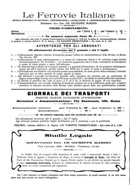 Le ferrovie italiane rivista quindicinale di dottrina, giurisprudenza, legislazione ed amministrazione ferroviaria