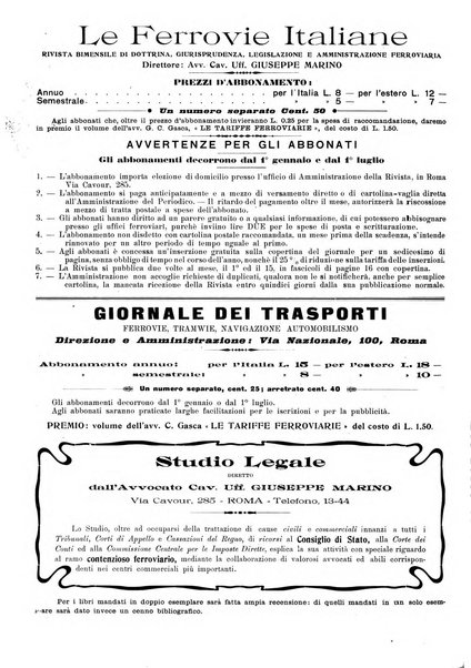 Le ferrovie italiane rivista quindicinale di dottrina, giurisprudenza, legislazione ed amministrazione ferroviaria