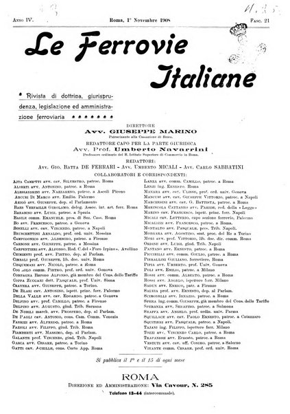 Le ferrovie italiane rivista quindicinale di dottrina, giurisprudenza, legislazione ed amministrazione ferroviaria