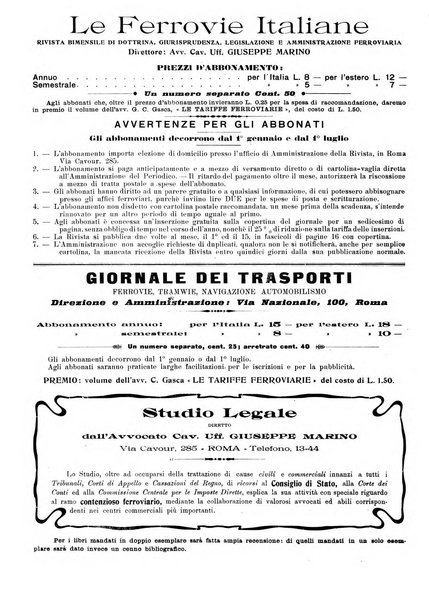 Le ferrovie italiane rivista quindicinale di dottrina, giurisprudenza, legislazione ed amministrazione ferroviaria