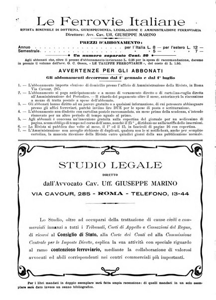 Le ferrovie italiane rivista quindicinale di dottrina, giurisprudenza, legislazione ed amministrazione ferroviaria