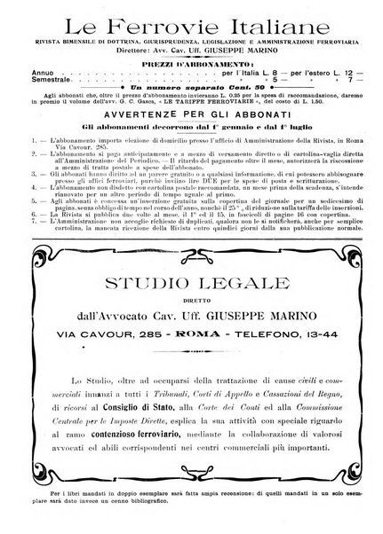 Le ferrovie italiane rivista quindicinale di dottrina, giurisprudenza, legislazione ed amministrazione ferroviaria