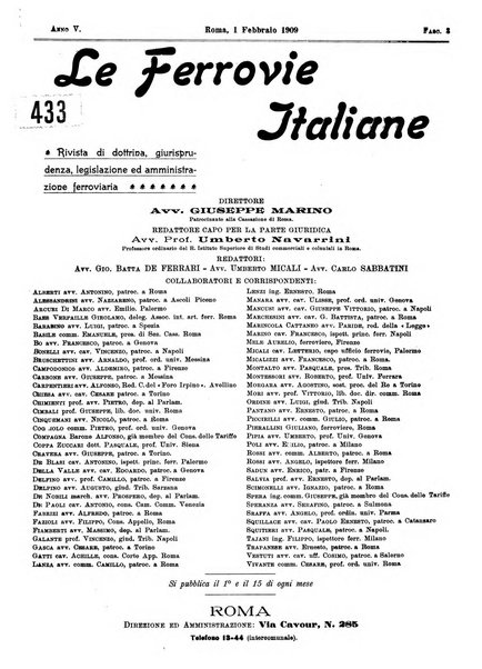 Le ferrovie italiane rivista quindicinale di dottrina, giurisprudenza, legislazione ed amministrazione ferroviaria