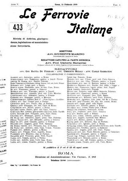 Le ferrovie italiane rivista quindicinale di dottrina, giurisprudenza, legislazione ed amministrazione ferroviaria