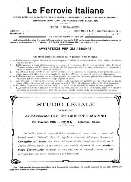 Le ferrovie italiane rivista quindicinale di dottrina, giurisprudenza, legislazione ed amministrazione ferroviaria