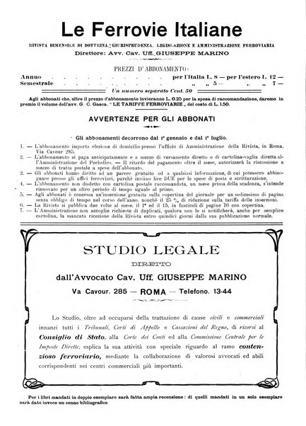 Le ferrovie italiane rivista quindicinale di dottrina, giurisprudenza, legislazione ed amministrazione ferroviaria