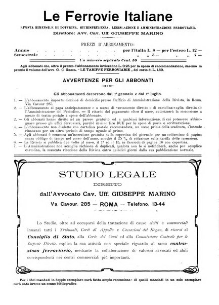 Le ferrovie italiane rivista quindicinale di dottrina, giurisprudenza, legislazione ed amministrazione ferroviaria