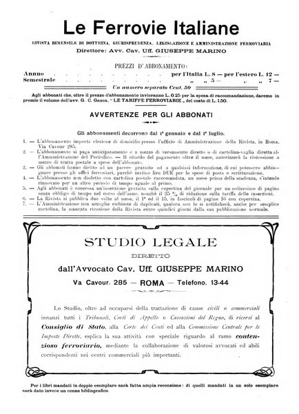 Le ferrovie italiane rivista quindicinale di dottrina, giurisprudenza, legislazione ed amministrazione ferroviaria