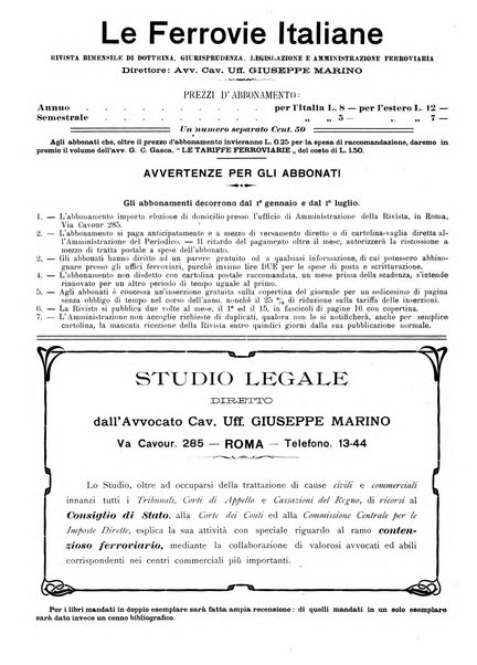 Le ferrovie italiane rivista quindicinale di dottrina, giurisprudenza, legislazione ed amministrazione ferroviaria