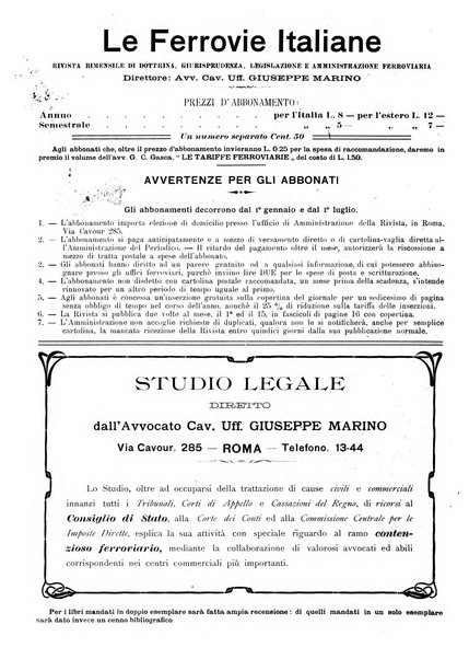 Le ferrovie italiane rivista quindicinale di dottrina, giurisprudenza, legislazione ed amministrazione ferroviaria