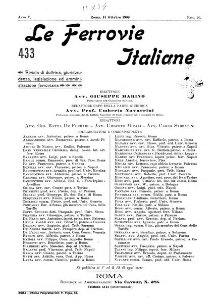 Le ferrovie italiane rivista quindicinale di dottrina, giurisprudenza, legislazione ed amministrazione ferroviaria