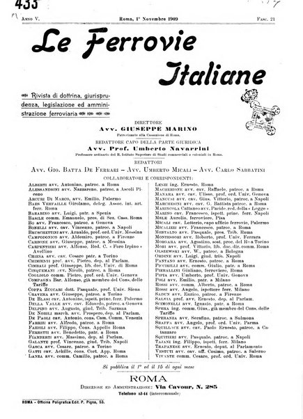 Le ferrovie italiane rivista quindicinale di dottrina, giurisprudenza, legislazione ed amministrazione ferroviaria