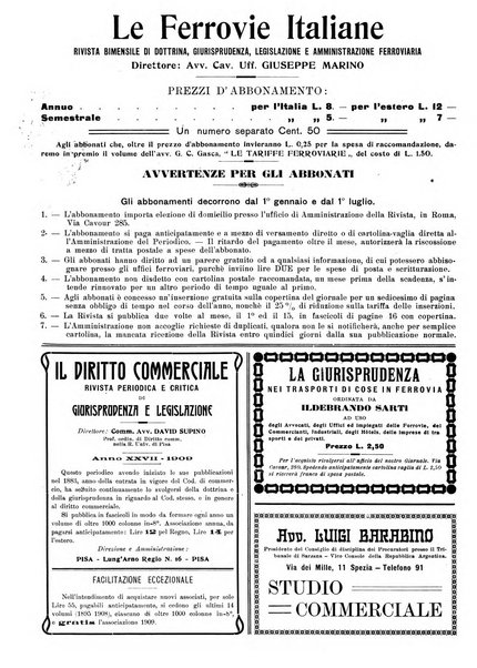 Le ferrovie italiane rivista quindicinale di dottrina, giurisprudenza, legislazione ed amministrazione ferroviaria