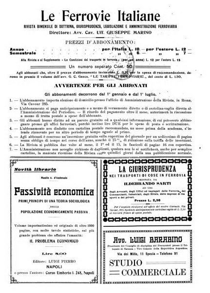 Le ferrovie italiane rivista quindicinale di dottrina, giurisprudenza, legislazione ed amministrazione ferroviaria