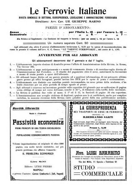 Le ferrovie italiane rivista quindicinale di dottrina, giurisprudenza, legislazione ed amministrazione ferroviaria