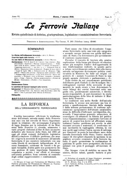 Le ferrovie italiane rivista quindicinale di dottrina, giurisprudenza, legislazione ed amministrazione ferroviaria