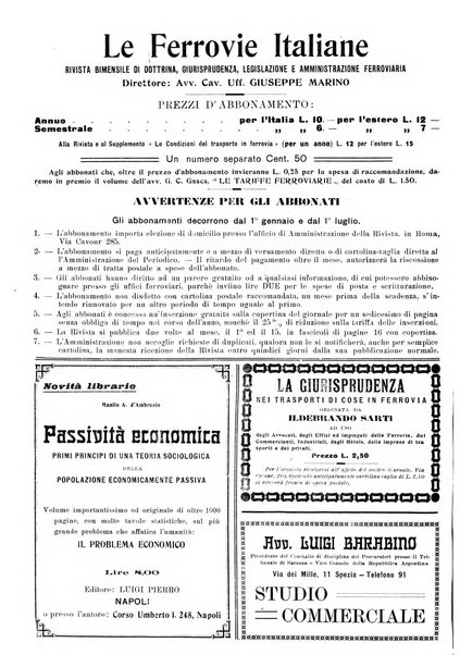 Le ferrovie italiane rivista quindicinale di dottrina, giurisprudenza, legislazione ed amministrazione ferroviaria