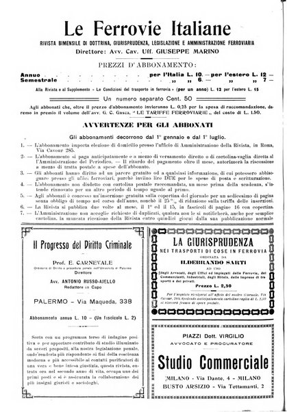 Le ferrovie italiane rivista quindicinale di dottrina, giurisprudenza, legislazione ed amministrazione ferroviaria