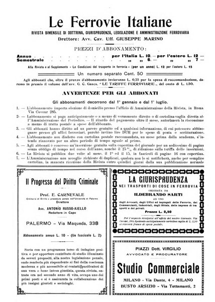 Le ferrovie italiane rivista quindicinale di dottrina, giurisprudenza, legislazione ed amministrazione ferroviaria