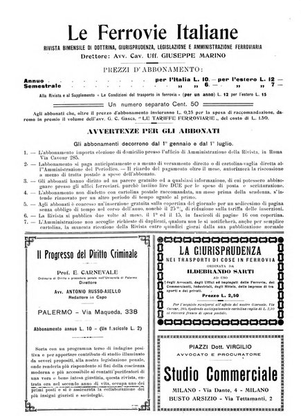 Le ferrovie italiane rivista quindicinale di dottrina, giurisprudenza, legislazione ed amministrazione ferroviaria