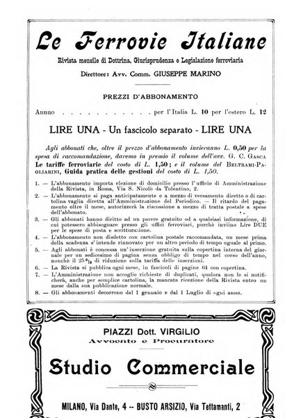 Le ferrovie italiane rivista quindicinale di dottrina, giurisprudenza, legislazione ed amministrazione ferroviaria