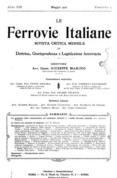 Le ferrovie italiane rivista quindicinale di dottrina, giurisprudenza, legislazione ed amministrazione ferroviaria