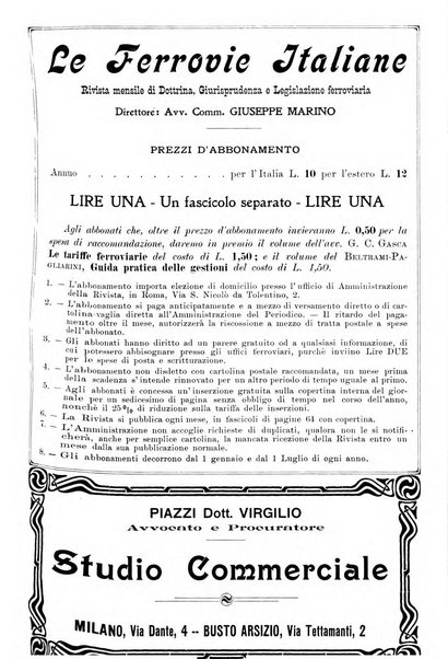 Le ferrovie italiane rivista quindicinale di dottrina, giurisprudenza, legislazione ed amministrazione ferroviaria