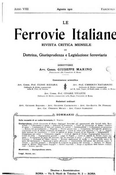 Le ferrovie italiane rivista quindicinale di dottrina, giurisprudenza, legislazione ed amministrazione ferroviaria