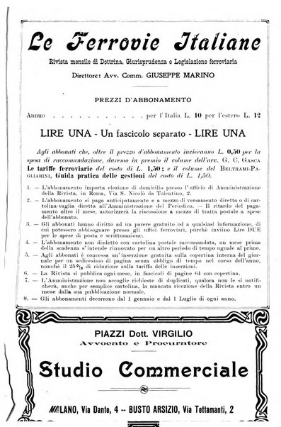 Le ferrovie italiane rivista quindicinale di dottrina, giurisprudenza, legislazione ed amministrazione ferroviaria