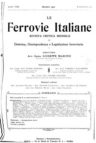 Le ferrovie italiane rivista quindicinale di dottrina, giurisprudenza, legislazione ed amministrazione ferroviaria