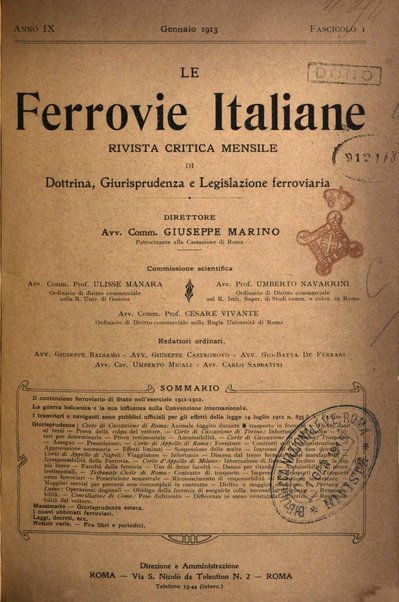 Le ferrovie italiane rivista quindicinale di dottrina, giurisprudenza, legislazione ed amministrazione ferroviaria