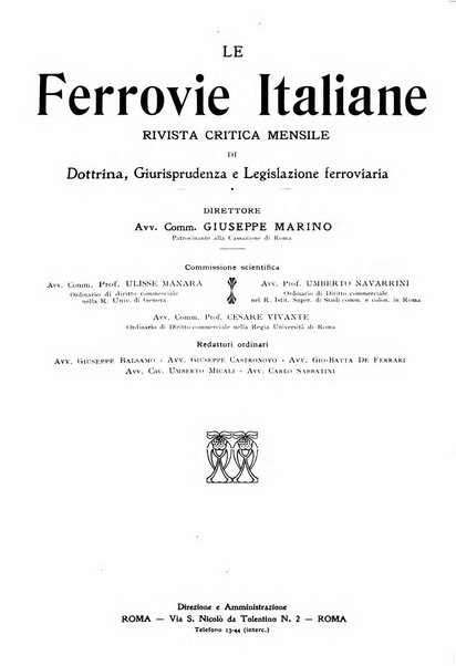 Le ferrovie italiane rivista quindicinale di dottrina, giurisprudenza, legislazione ed amministrazione ferroviaria