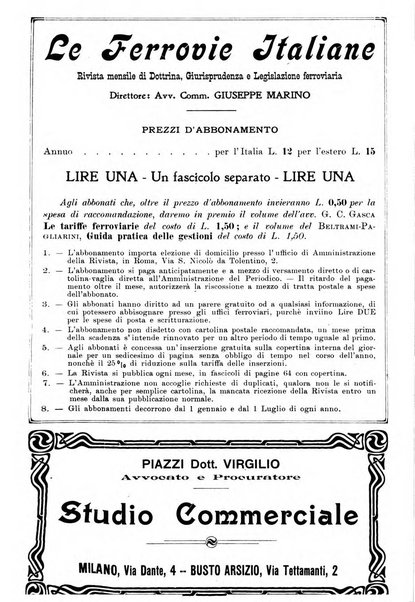 Le ferrovie italiane rivista quindicinale di dottrina, giurisprudenza, legislazione ed amministrazione ferroviaria